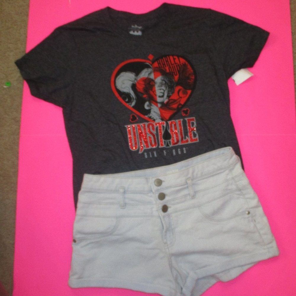 Harley Quinn shirt with high waist shorts